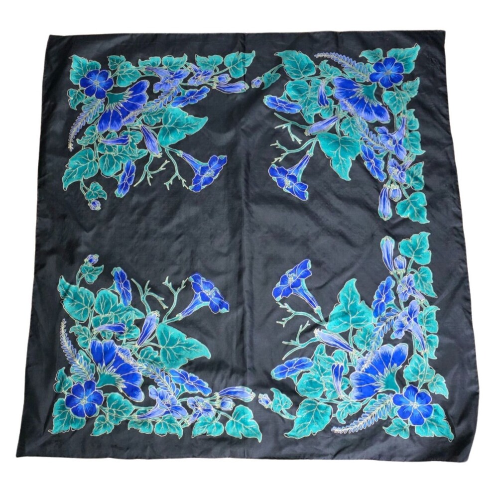 VINTAGE Thai Silk Scarf FLORAL ART Artsy 35" SQUARE Capsule Elegant Career